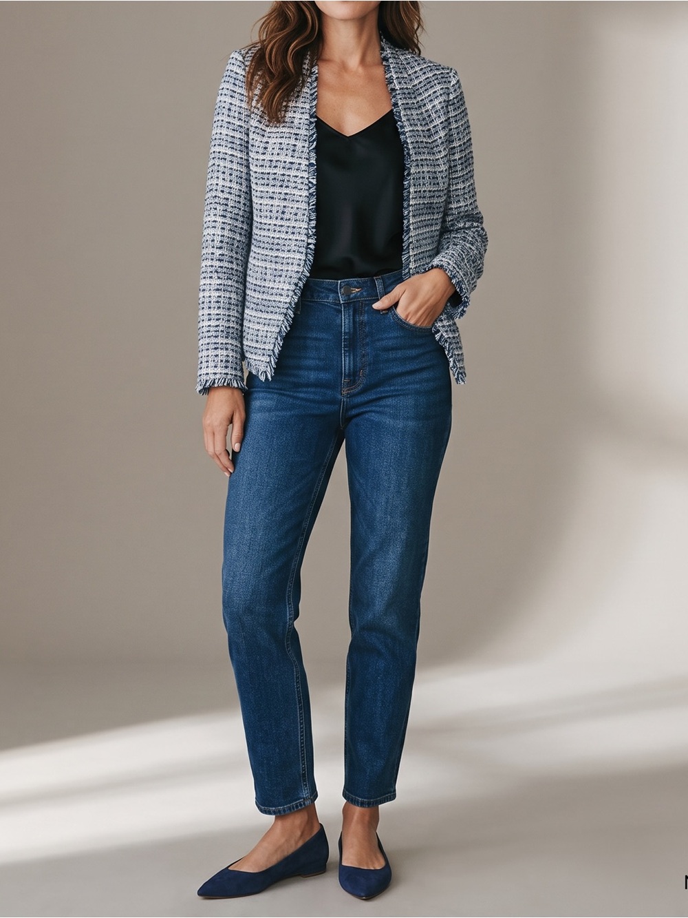 Banana Republic Metallic Tweed Fringe Open Drape Blazer Jacket Size 6